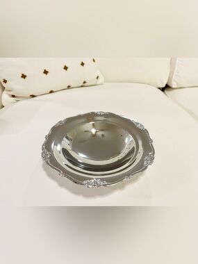 Vintage Floral Silver Dish with Beaded Feet